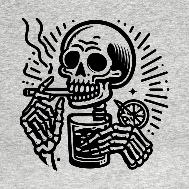 Skeleton smoking and drinking by lkn